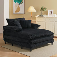 Upholstered Chaise Lounge With Adjustable Backrest Oversized Deep Seat Corduroy Sleeper Sofa