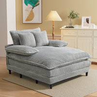 Upholstered Chaise Lounge With Adjustable Backrest Oversized Deep Seat Corduroy Sleeper Sofa