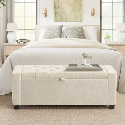 43" Storage Ottoman Bench, Linen Upholstered Tufted Bench For Living Room Bedroom Entryway by Red Barrel Studio