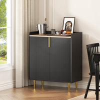 Bar Cabinet With Wine Rack, Glass Holder And Storage Drawer, Kitchen Buffet Sideboard With 2 Fluted Doors, Accent Cabinet For Living Room Dining Room