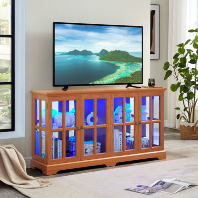LED Curio Display Cabinet Antique Display Cabinet With Glass Doors Adjustable Shelves For Collectibles Four Door Design Vintage Showcase by Orren Ellis
