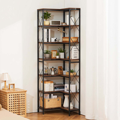 7 Tier Corner Bookshelf Tall Corner Bookcase Storage L-Shaped Organizer