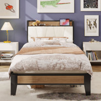 Platform Dangelo With Boucle Headboard, Storage Shelf And Built In Charging, Sturdy And Quiet by 17 Stories