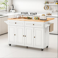 59" Kitchen Island W/sliding Drop Leaf And Storage Doors & Adjustable Shelves, Rolling Mobile Island Table With /spice Rack & Towel Rack & Drawers For by Lark Manor