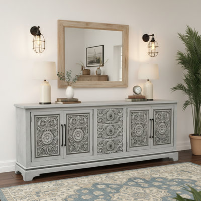 3-drawer 4-door Cared Solid Wood Sideboard by Canora Grey