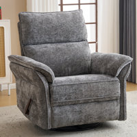 Oversized Recliner Chair, 26" Extra Wide 360° Swivel Rocker Recliner With Adjustable Headrest, Chenille Glider Rocking Nursery Chair With Overstuffed by Latitude Run