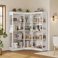 Glass Front Cabinet & Curved Wood Corner Cabinet With Tempered Glass Doors And Shelves (combination) by Latitude Run