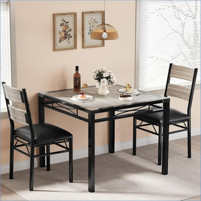 Dining Table Set for 2/4 People, Kitchen Table with Upholstered Chairs, Wood Kitchen Dining Room Set with Corner Protector for Small Space, Apartment by 17 Stories