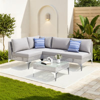 Open-Weave L-Shaped Outdoor Conversation Set with Cushions and Coffee Table for Patio or Garden