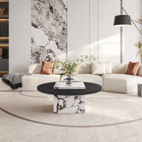 35.43" Round Solid Wood Coffee Table, with Glossy Square Faux Mable Table top by Ivy Bronx