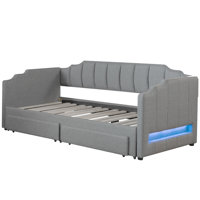 Extendable Twin XL to King Upholstered Daybed with LED Light and 2 Storage Drawers, Trundle Guest Bed Frame by Brayden Studio