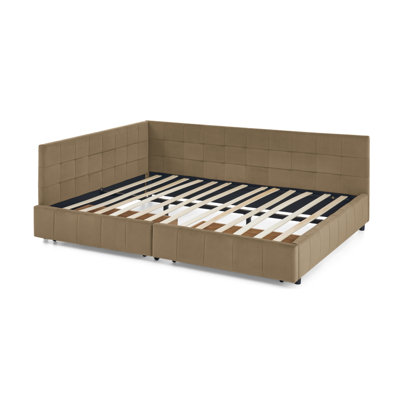 Queen Size Storage Upholstered Tufted Bed Frame, Sofa Bed Frame With Comfortable Backrest And Armrests, Queen Size Bed For Bedroom, Living Room,Velvet