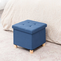 Folding Storage Ottoman With Tray Top And Wooden Legs
