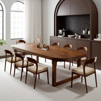 Solid wood rectangular dining table and chairs set, dining room upholstered dining chairs by George Oliver