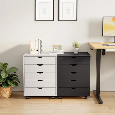 Mitchem Drawer Chest Wood File Cabinet Rolling Storage Dresser with Wheels for Home Office by Inbox Zero