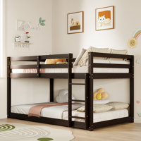 Solid Wood Low Bunk Bed, Twin Over Twin, Kids Bunk Bed with Built-in Ladder by Harriet Bee