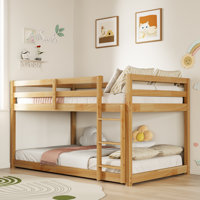 Solid Wood Low Bunk Bed, Twin Over Twin, Kids Bunk Bed with Built-in Ladder by Harriet Bee