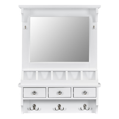 31.7" Floating Hall tree with HD Mirror & 15-Storage System (Shelves+Pockets+Drawers+Hooks), Multi-Scenario Wall Organizer by Lark Manor
