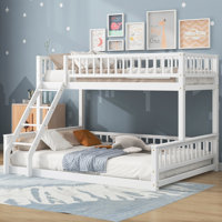 Twin XL over Queen Bunk Bed with Ladder and Guardrails – Space-Saving Loft Bed with Safety Rails for Bedroom by Harriet Bee