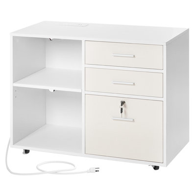 3 Drawer Wooden File Cabinet Mobile Filing Cabinet with Light Strip White by Wrought Studio