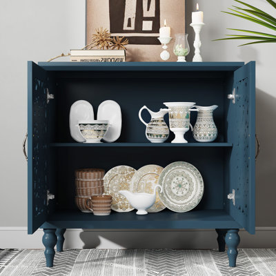 2-Door Accent Cabinet Hollow Floral Carving Craftsmanship by Winston Porter