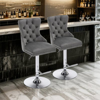 Luxury Swivel Velvet Bar Stools with Adjustable Height (set of 2) by Everly Quinn