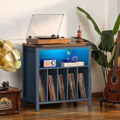 Record Player Stand With Charging Station And LED Light, Vinyl Record Storage Rack by Ivy Bronx