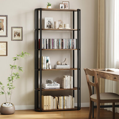71 Inch Tall Bookshelf, 6 Tier Industrial Bookcase with Heavy Duty Metal Frame, Slim Farmhouse Storage Shelves by Ebern Designs