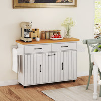 Rolling Kitchen Island Kitchen Cart with Tilt-out Trash Cabinet Island Table