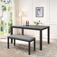 58" Solid Wood Dining Table And Bench Set by Winston Porter