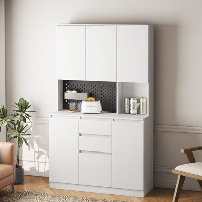 74" Freestanding Kitchen Pantry Cabinet Cupboard With 6 Doors,3 Shelves And 2 Drawer,Versatile Wardrobe & Kitchen Cabinet,Craft Storage Cabinet,Laundr
