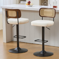 Adjustable Height 360° Swivel Bar Stools With Rattan Back by George Oliver