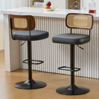 Adjustable Height 360° Swivel Bar Stools With Rattan Back