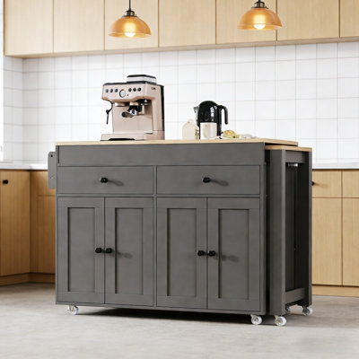 74.5 Inch Kitchen Island With Extendable Dining Table Kitchen Storage Cart with 4 Door Cabinet by Lark Manor