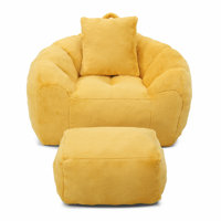 Giant Bean Bag Chair with Footstool, Oversized Faux Fur Shell-Shaped Sofa for Comfort and Style in Any Room by Latitude Run