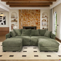Gus 102.4"W 4-Piece 4 Seaters Convertible LAF RAF U-shape Corduroy Sectional, 2 Ottomans by Wade Logan