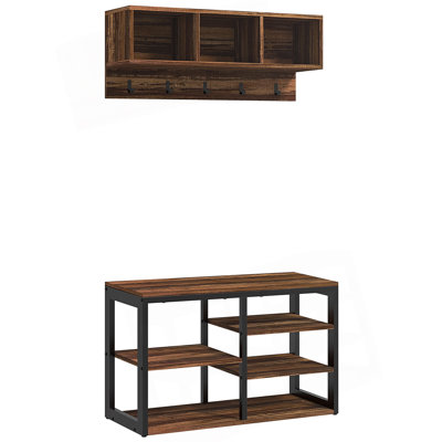 2-In-1 Coat Rack Shoe Bench Set, 5-Hook Hall Tree With Bench And Shoe Storage For 10 Pairs Of Shoes For Entryway, Hallway, Brown by Charlton Home
