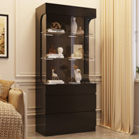 Display Cabinet With Glass Doors, 3-Tier Curio Cabinet With 7 Color Led Lights, 70.87