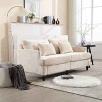 Chenille Loveseat Sofa, Mid-Century 2-Seat Upholstered Couch with Wooden Legs for Living Room or Bedroom by George Oliver