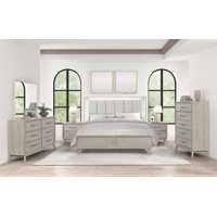 Roundhill Haak Bedroom Set With Touch Led Lighting, Gray Oak Finish, by Wrought Studio