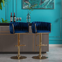 2 Bar Stools , Velvet Fabric With Legs, Footrest & Base, Swivel And Height Adjustable Via Mechanical Lifting, Foam Filled, 20.7 In. Depth, 19.06 Width by Mercer41