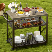 Carvajal Portable Outdoor Kitchen Island Grill Cart With Locking Wheels, Wood Looking Countertop And Handle by Gracie Oaks