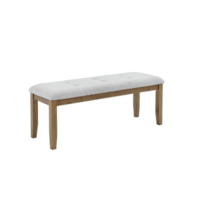 Blaisdell Walnut Oak Dining Bench In Light Gray Fabric With Tufting by Winston Porter