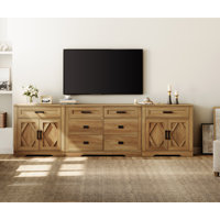Glenford 110.2"W Large Modern Farmhouse Accent Cabinet With Barn Doors & Drawers, Scratch-Resistant Tree Bark by Winston Porter