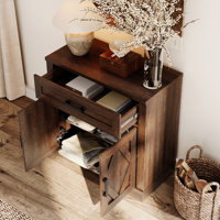 Glenford 63"W Large Modern Farmhouse Office Storage Cabinet With Barn Doors & Drawers, Scratch-Resistant Tree Bark Finish by Winston Porter