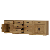 Glenford 110.2"W Large Modern Farmhouse Office Storage Cabinet With Barn Doors & Drawers, Scratch-Resistant Tree Bark Finish