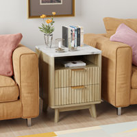 18" W Fluted Nightstand with 2 Drawers, Faux Marble Top by Wrought Studio