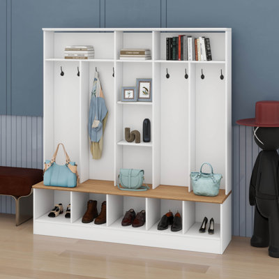 Entryway Hall Tree With Storage Bench, Shoe Cabinet With Cube Storage And Shelves by Hokku Designs