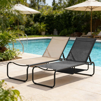 Outdoor 67" Metal Chaise Lounge(Set Of 2)
