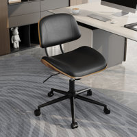 Modern 360° Swivel Faux Leather Home Office Chair with Armrests and Walnut Back